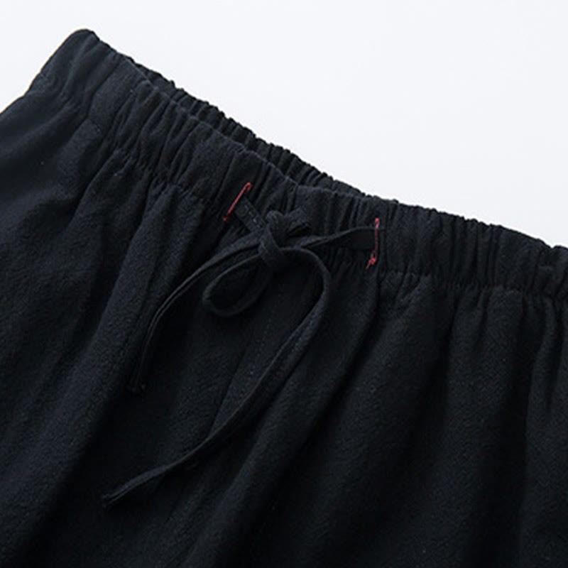 Buddha Stonesメンズ 無地 コットンリネン カジュアル ドローストリング パンツ ポケット付き - image 3