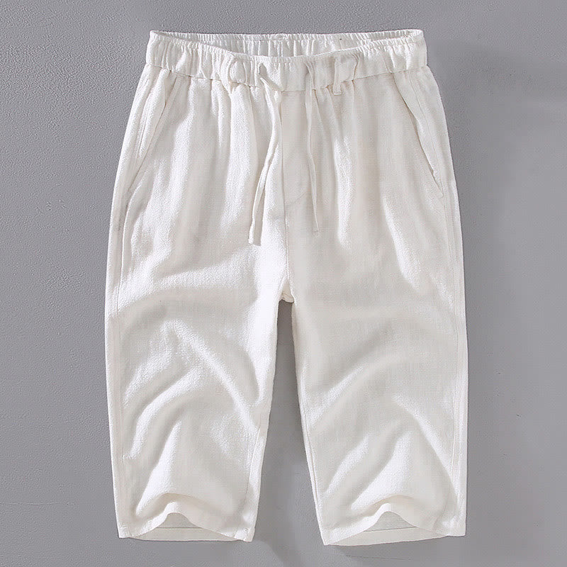 Buddha Stonesメンズ 無地 ラミー リネン ドローストリング クロップドパンツ ポケット付き - 白 - US/UK/AU42、 EU52 (3XL)  - image 9