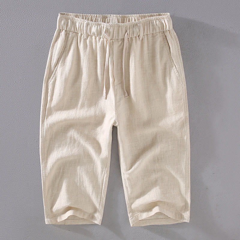 Buddha Stonesメンズ 無地 ラミー リネン ドローストリング クロップドパンツ ポケット付き - リネン - US/UK/AU42、 EU52 (3XL)  - image 1