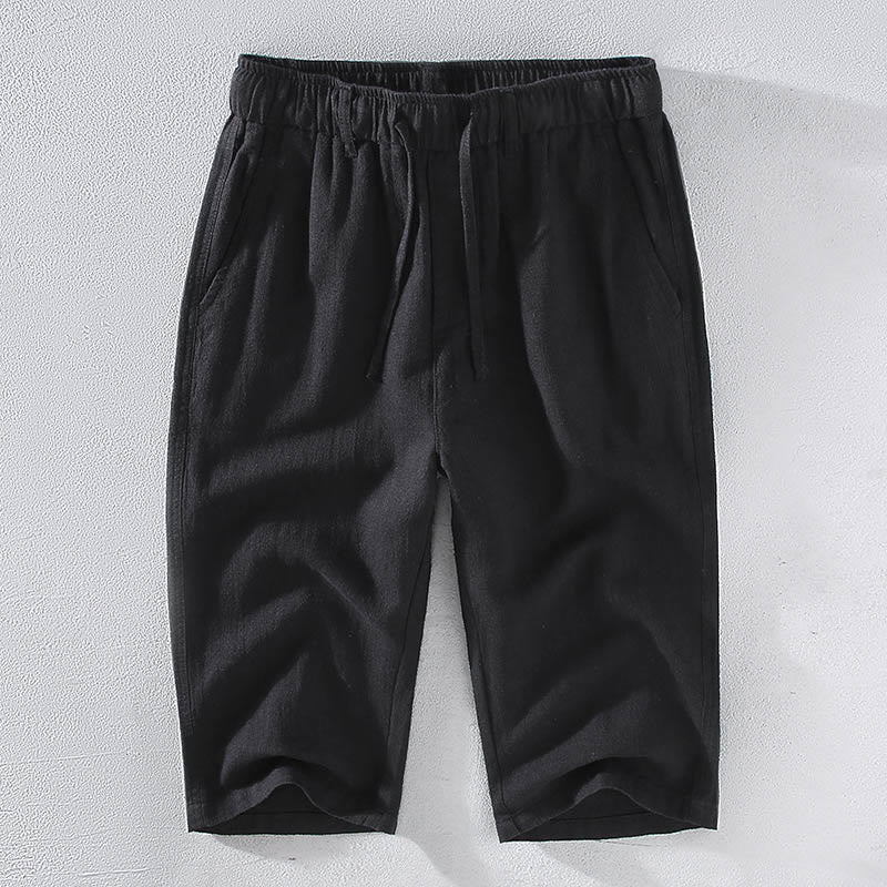Buddha Stonesメンズ 無地 ラミー リネン ドローストリング クロップドパンツ ポケット付き - 黒 - US/UK/AU42、 EU52 (3XL)  - image 10