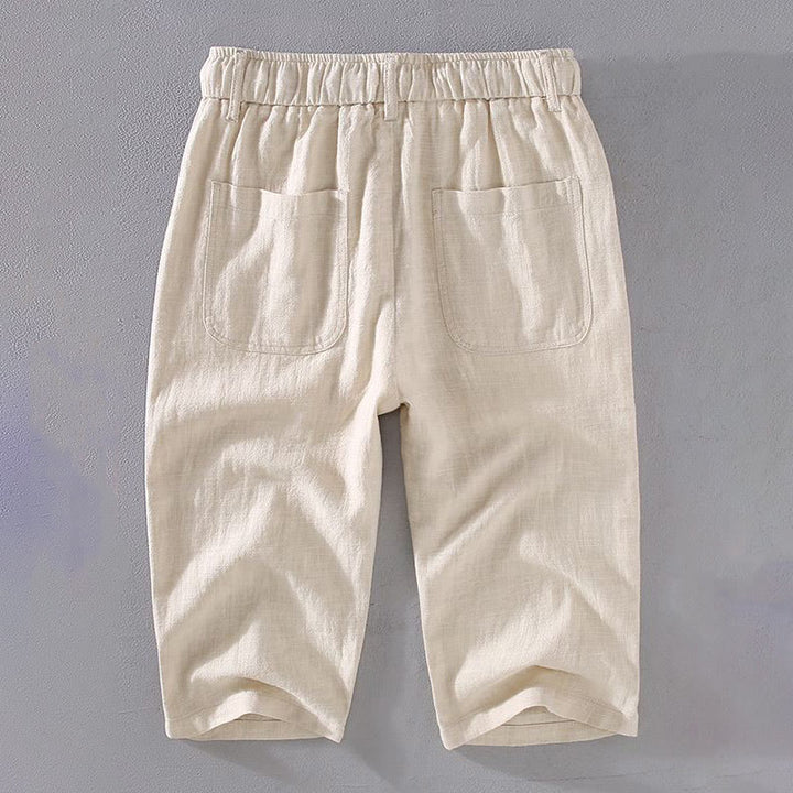 Buddha Stonesメンズ 無地 ラミー リネン ドローストリング クロップドパンツ ポケット付き - image 1