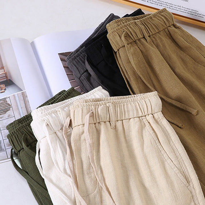 Buddha Stonesメンズ 無地 ラミー リネン ドローストリング クロップドパンツ ポケット付き - image 15