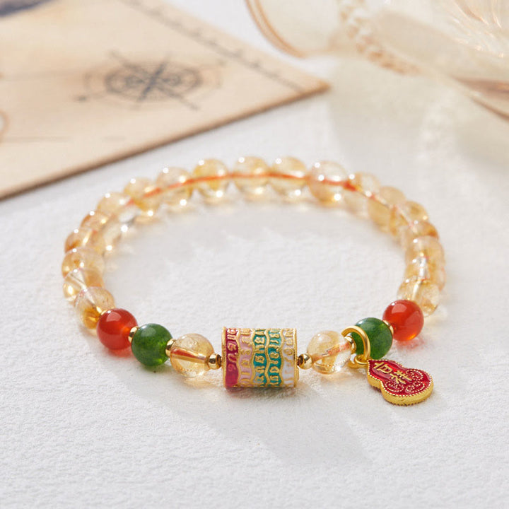 Buddha Stones天然シトリンレッドアゲートグリーンカルセドニー保護ブレスレット
