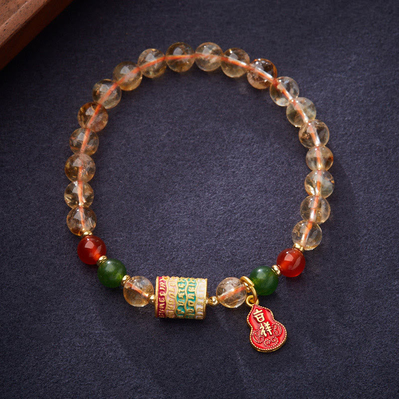 Buddha Stones天然シトリンレッドアゲートグリーンカルセドニー保護ブレスレット