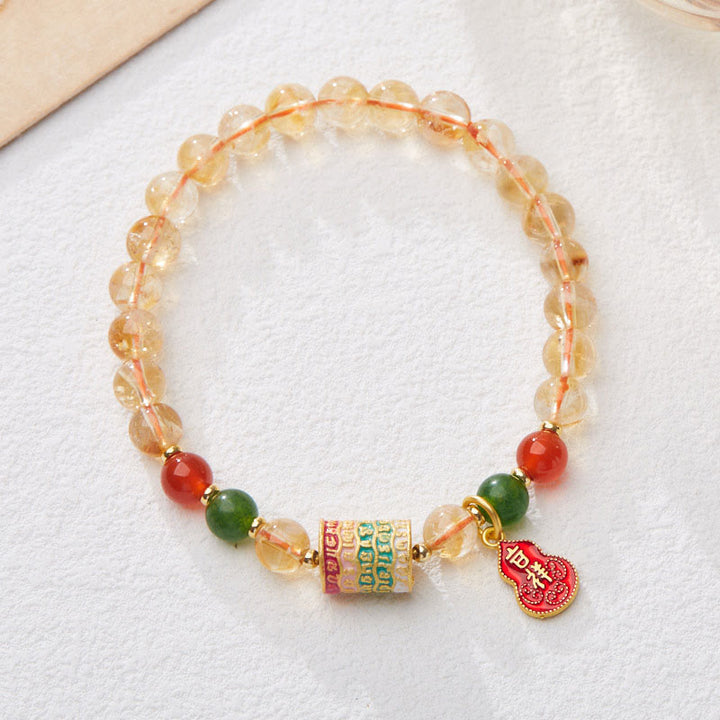 Buddha Stones天然シトリンレッドアゲートグリーンカルセドニー保護ブレスレット