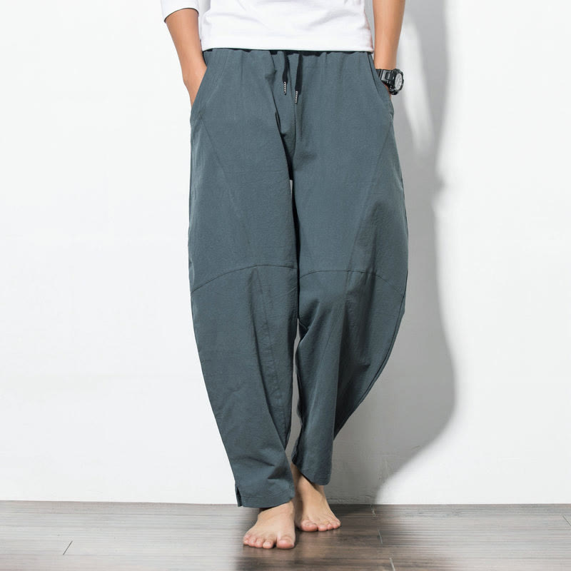 Buddha Stonesカジュアル メンズ 無地 コットン ドローストリング パンツ ポケット付き - ライトスレートグレー - US/UK/AU50、EU60（5XL） - image 0