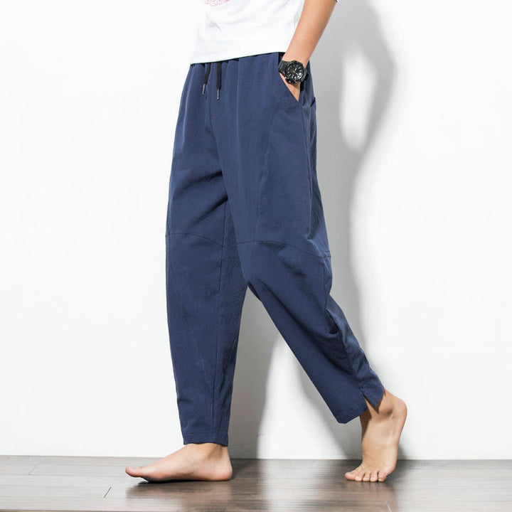 Buddha Stonesカジュアル メンズ 無地 コットン ドローストリング パンツ ポケット付き - スチールブルー - US/UK/AU50、EU60（5XL） - image 11