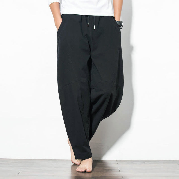 Buddha Stones メンズ 無地 コットン カジュアル ドローストリングパンツ ポケット付き ゆったり - 黒 - US/UK/AU50、EU60（5XL） - image 10