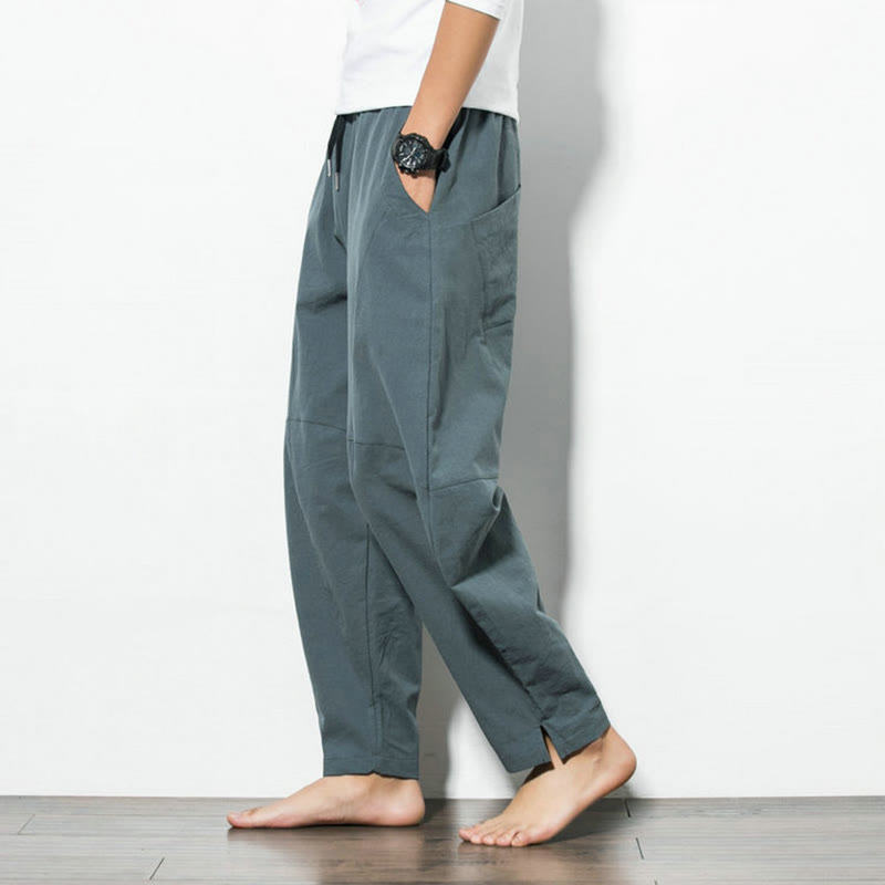 Buddha Stonesカジュアル メンズ 無地 コットン ドローストリング パンツ ポケット付き - image 4