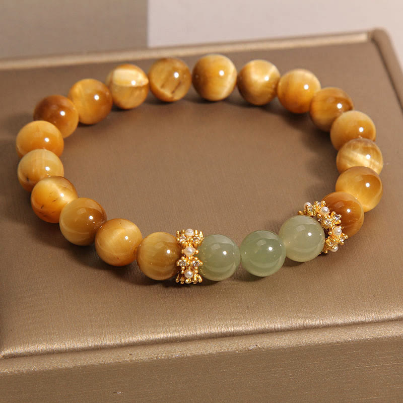 Buddha Stonesタイガーアイ 翡翠 勇気ブレスレット