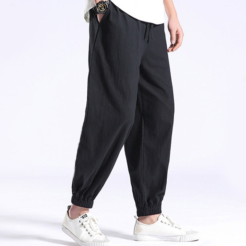 Buddha Stones無地コットンリネンカジュアルメンズハーレムパンツ（ポケット付き） - 黒 - US/UK/AU44、 EU54 (4XL) - image 0