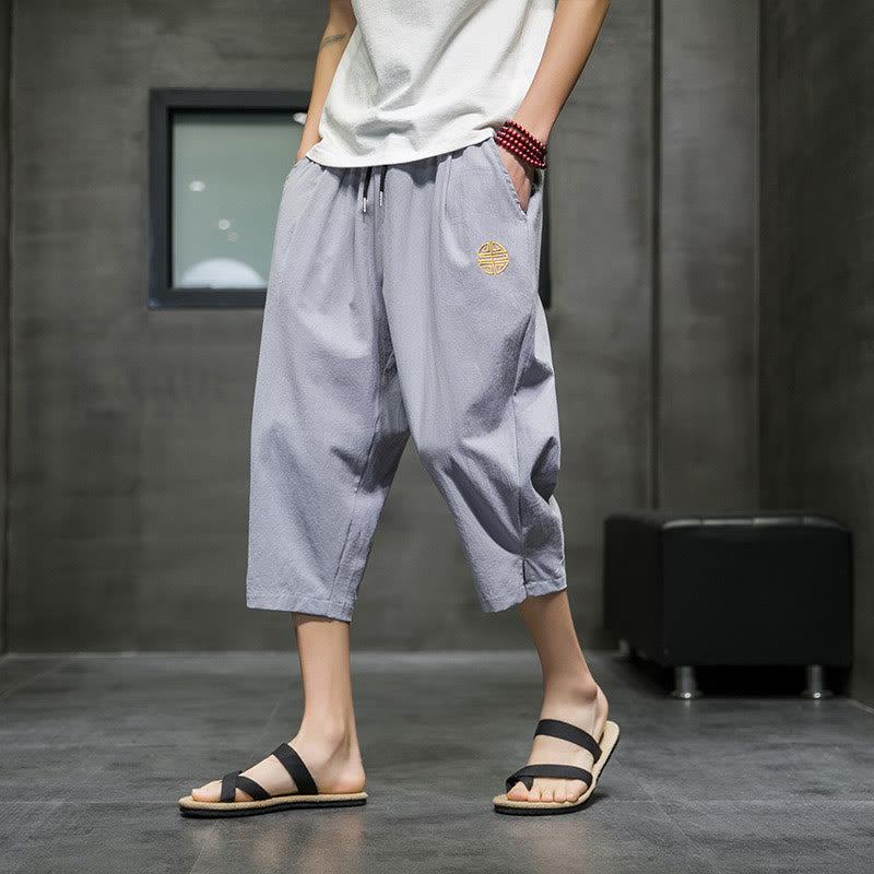 Buddha Stonesサマー メンズ リネン ドローストリング クロップドパンツ ポケット付き - ダークグレー - US/UK/AU44、EU54（5XL） - image 18