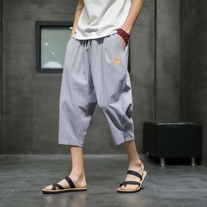 Buddha Stonesサマー メンズ リネン ドローストリング クロップドパンツ ポケット付き - ダークグレー - US/UK/AU44、EU54（5XL） - image 18