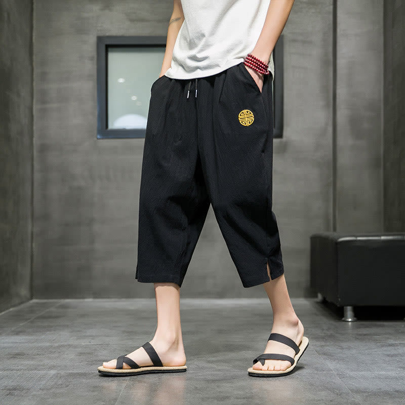 Buddha Stonesサマー メンズ リネン ドローストリング クロップドパンツ ポケット付き - 黒 - US/UK/AU44、EU54（5XL） - image 10