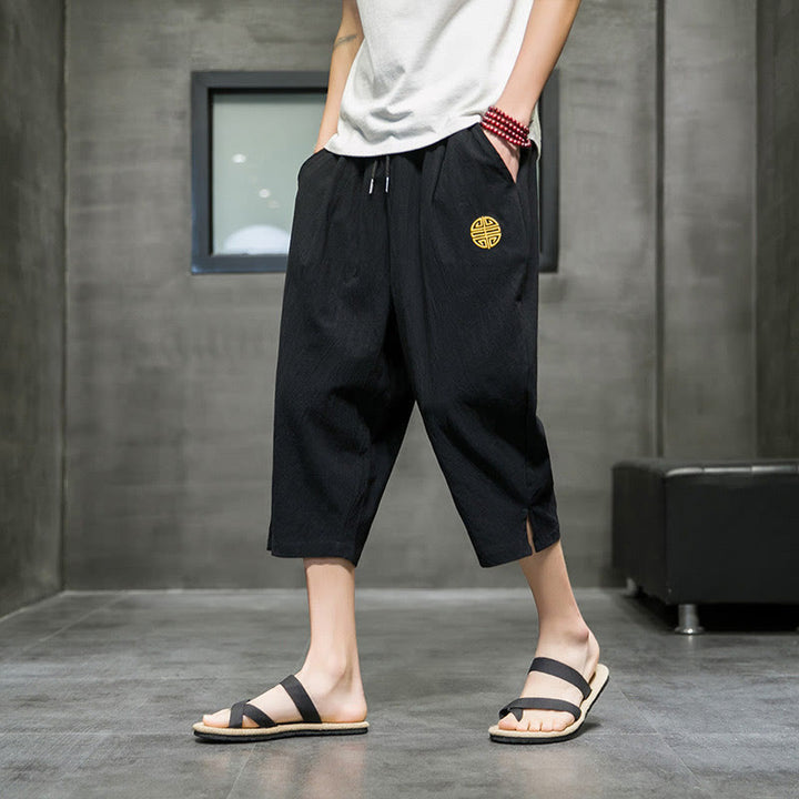 Buddha Stonesサマー メンズ リネン ドローストリング クロップドパンツ ポケット付き - 黒 - US/UK/AU44、EU54（5XL） - image 10