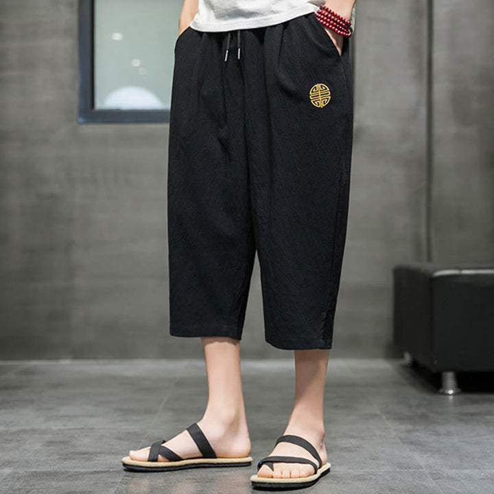 Buddha Stonesサマー メンズ リネン ドローストリング クロップドパンツ ポケット付き - image 15