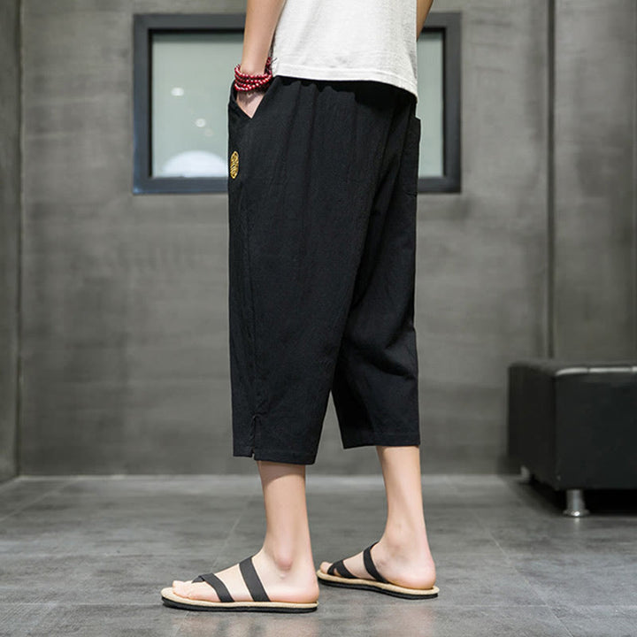 Buddha Stonesサマー メンズ リネン ドローストリング クロップドパンツ ポケット付き - image 11