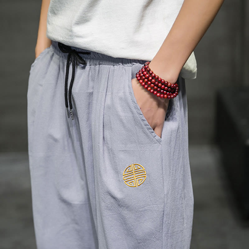 Buddha Stonesサマー メンズ リネン ドローストリング クロップドパンツ ポケット付き - image 25