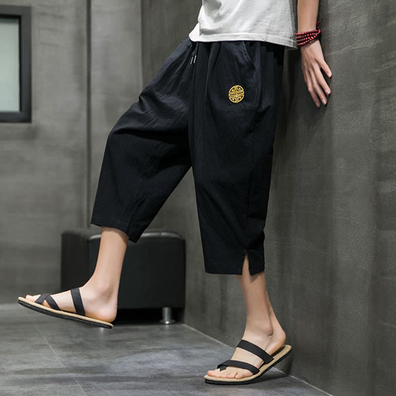 Buddha Stonesサマー メンズ リネン ドローストリング クロップドパンツ ポケット付き - image 15