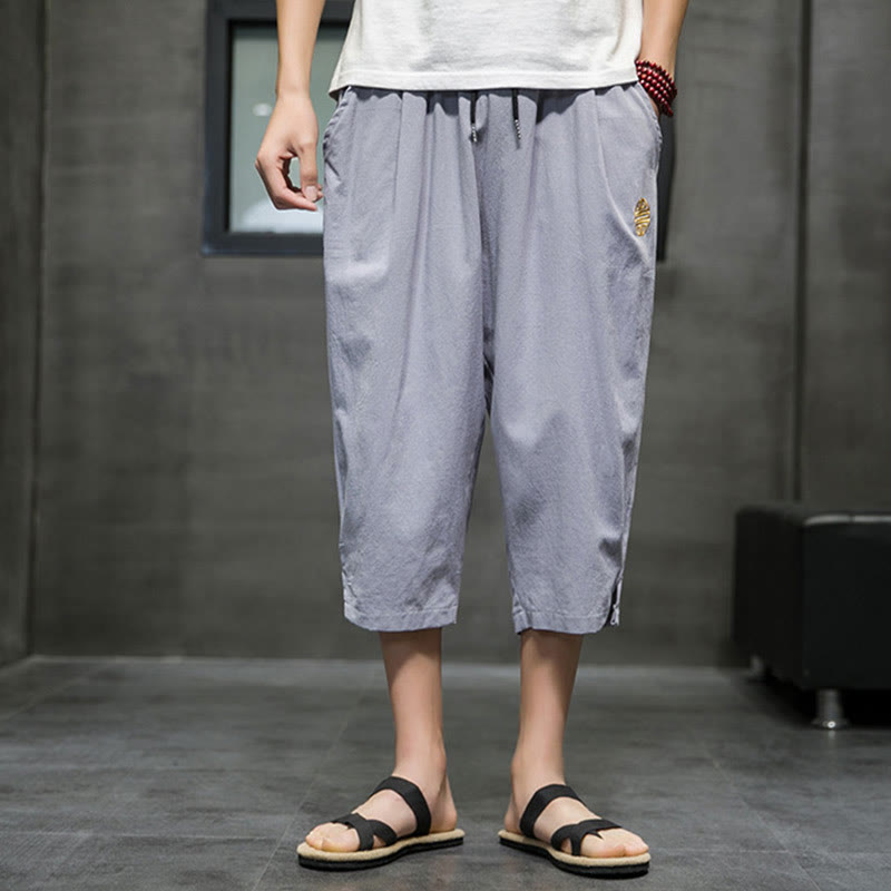 Buddha Stonesサマー メンズ リネン ドローストリング クロップドパンツ ポケット付き - image 23