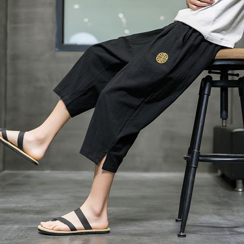 Buddha Stonesサマー メンズ リネン ドローストリング クロップドパンツ ポケット付き - image 16