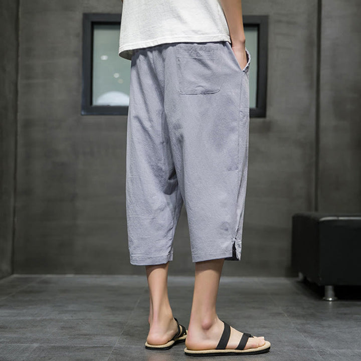 Buddha Stonesサマー メンズ リネン ドローストリング クロップドパンツ ポケット付き - image 19