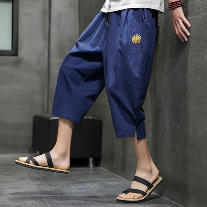Buddha Stonesサマー メンズ リネン ドローストリング クロップドパンツ ポケット付き - image 9