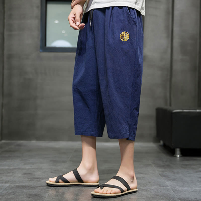 Buddha Stonesサマー メンズ リネン ドローストリング クロップドパンツ ポケット付き - image 6