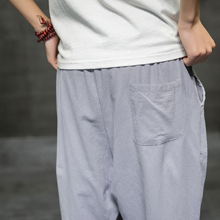 Buddha Stonesサマー メンズ リネン ドローストリング クロップドパンツ ポケット付き - image 27