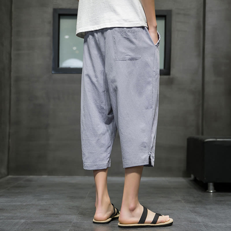 Buddha Stonesサマー メンズ リネン ドローストリング クロップドパンツ ポケット付き - image 20