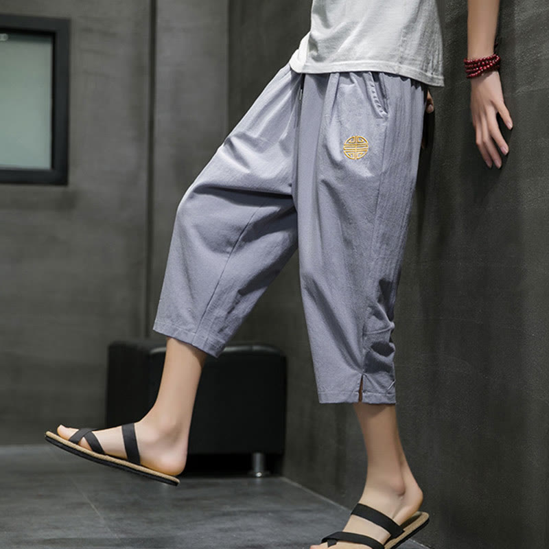 Buddha Stonesサマー メンズ リネン ドローストリング クロップドパンツ ポケット付き - image 23