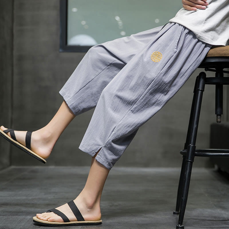 Buddha Stonesサマー メンズ リネン ドローストリング クロップドパンツ ポケット付き - image 24