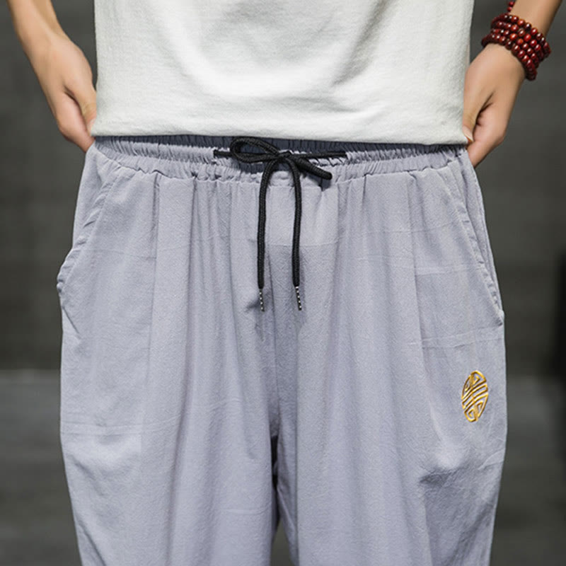 Buddha Stonesサマー メンズ リネン ドローストリング クロップドパンツ ポケット付き - image 26