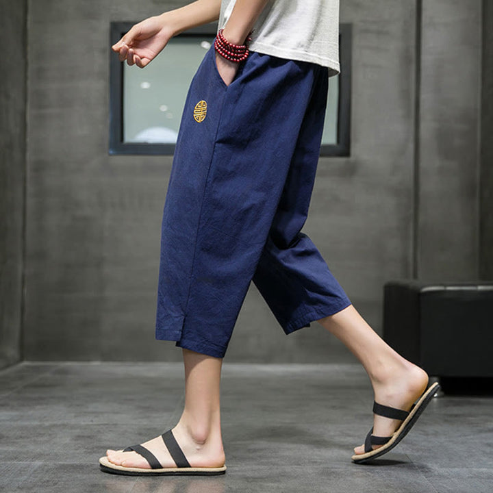 Buddha Stonesサマー メンズ リネン ドローストリング クロップドパンツ ポケット付き - image 8