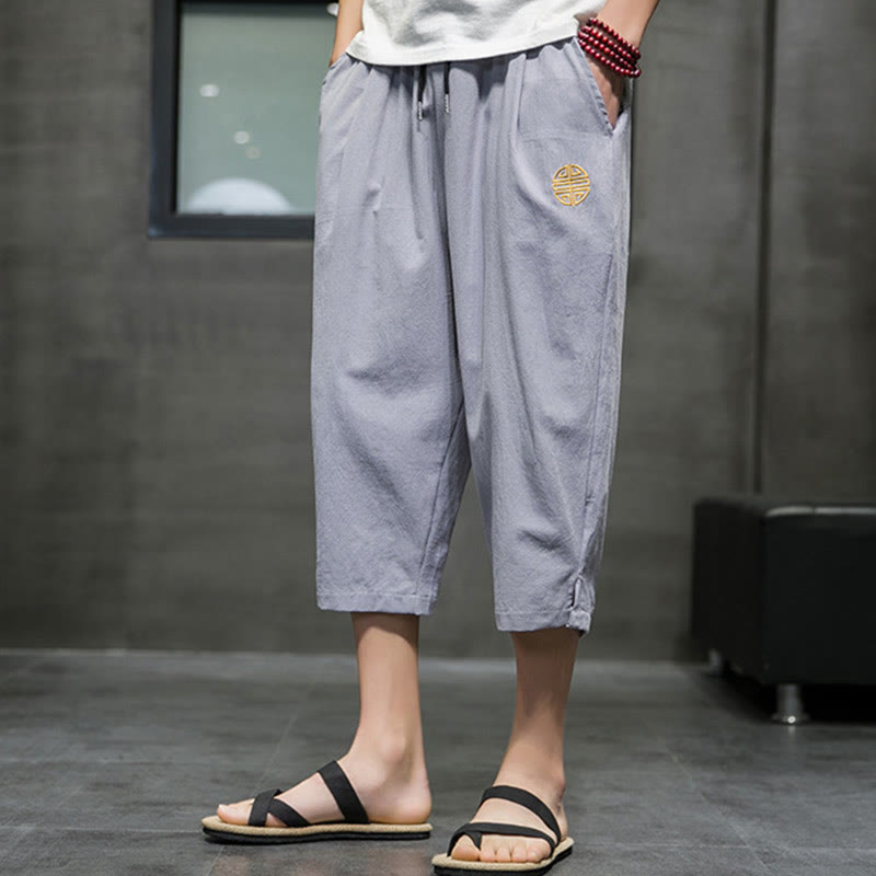Buddha Stonesサマー メンズ リネン ドローストリング クロップドパンツ ポケット付き - image 22