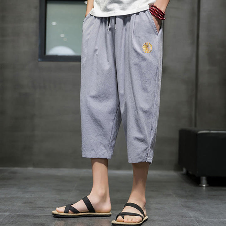 Buddha Stonesサマー メンズ リネン ドローストリング クロップドパンツ ポケット付き - image 22