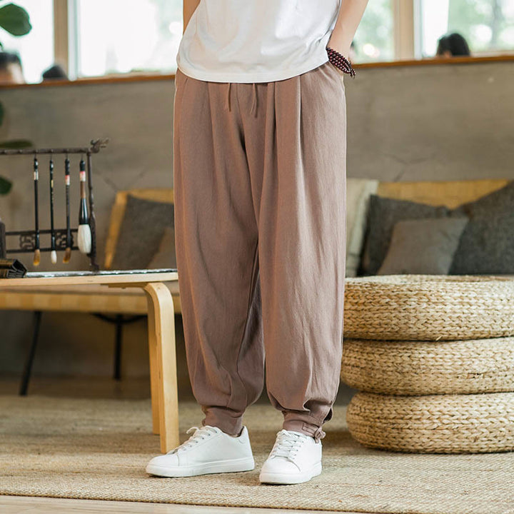 Buddha Stonesサマープレーン メンズ コットンリネン テーパードパンツ ポケット付き - サンディブラウン - US/UK/AU48、 EU58(5XL)  - image 10