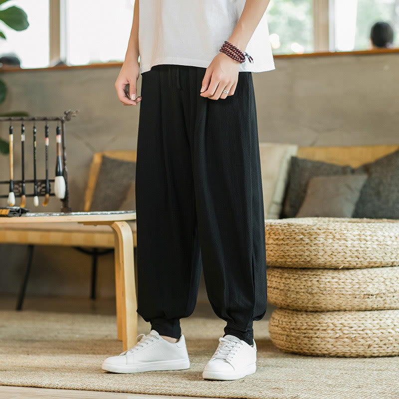 Buddha Stonesサマープレーン メンズ コットンリネン テーパードパンツ ポケット付き - 黒 - US/UK/AU48、 EU58(5XL)  - image 18