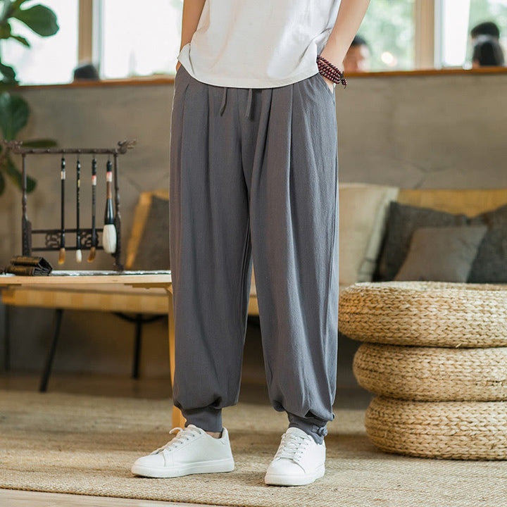 Buddha Stonesサマープレーン メンズ コットンリネン テーパードパンツ ポケット付き - ダークグレー - US/UK/AU48、 EU58(5XL)  - image 0