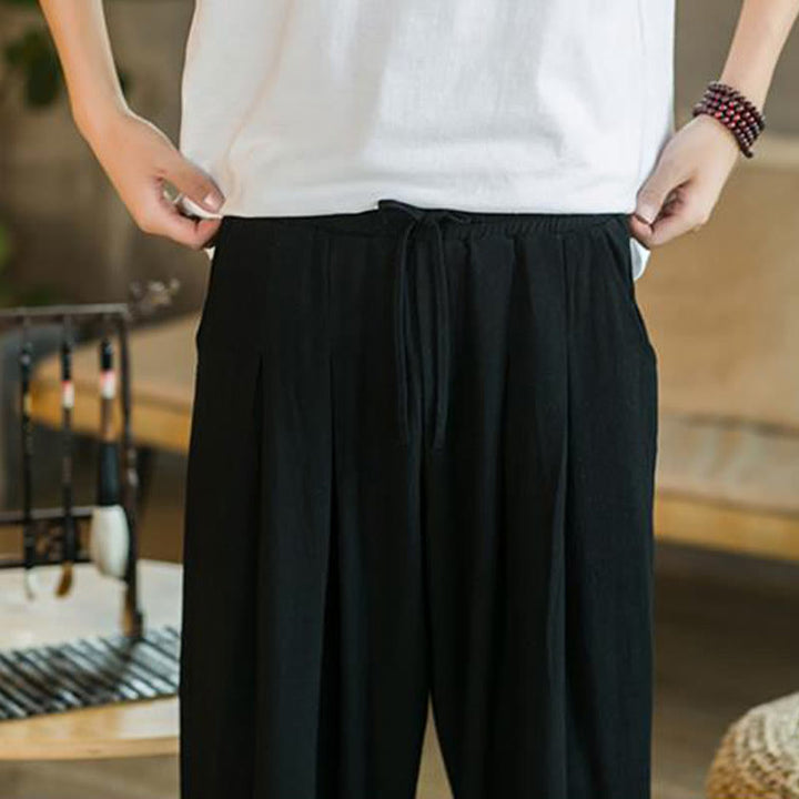 Buddha Stonesサマープレーン メンズ コットンリネン テーパードパンツ ポケット付き - image 27