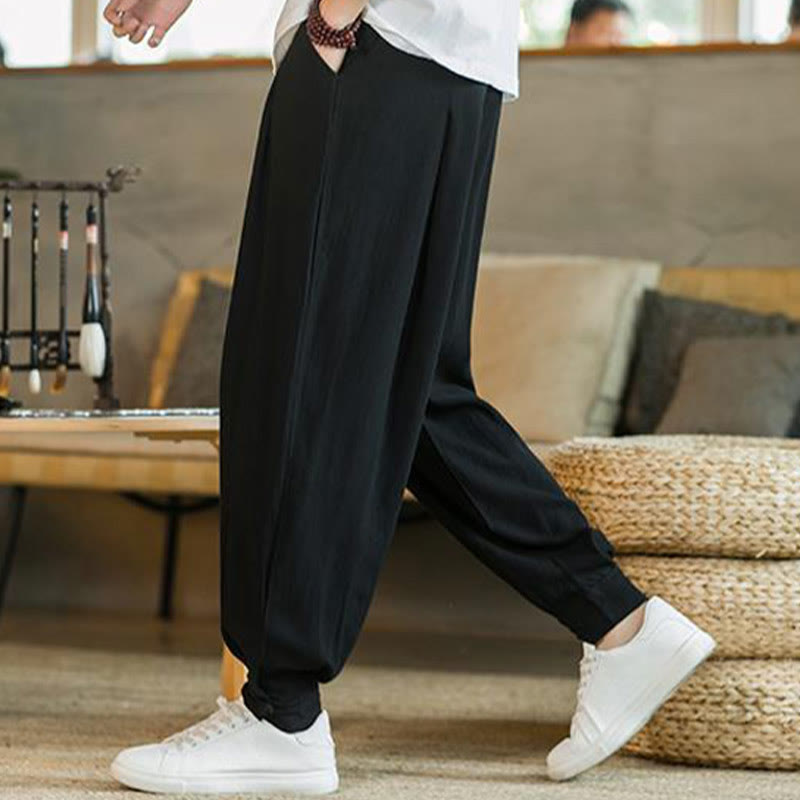 Buddha Stonesサマープレーン メンズ コットンリネン テーパードパンツ ポケット付き - image 19