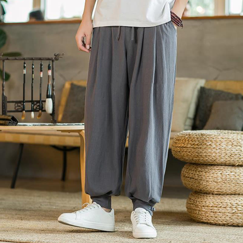 Buddha Stonesサマープレーン メンズ コットンリネン テーパードパンツ ポケット付き - image 9