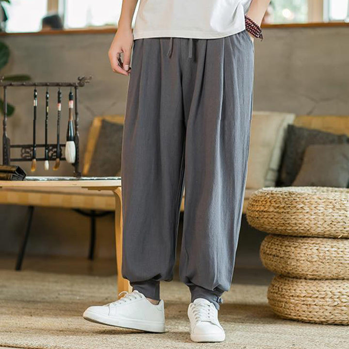 Buddha Stonesサマープレーン メンズ コットンリネン テーパードパンツ ポケット付き - image 9