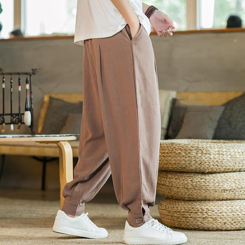 Buddha Stonesサマープレーン メンズ コットンリネン テーパードパンツ ポケット付き - image 13