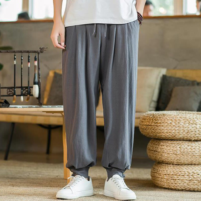 Buddha Stonesサマープレーン メンズ コットンリネン テーパードパンツ ポケット付き - image 6