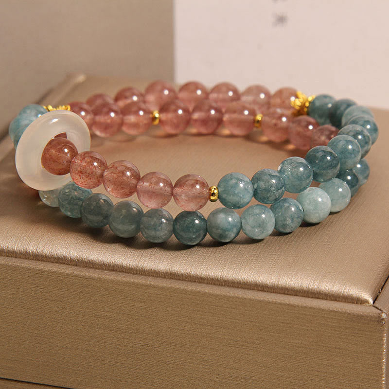 Buddha Stones翡翠 ストロベリークォーツ 豊穣の幸運ブレスレット