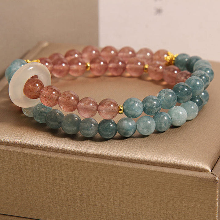 Buddha Stones翡翠 ストロベリークォーツ 豊穣の幸運ブレスレット