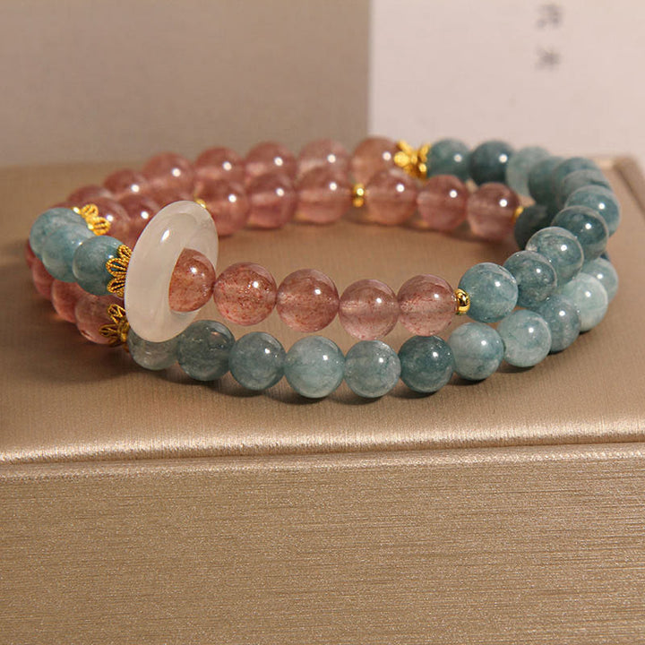 Buddha Stones翡翠 ストロベリークォーツ 豊穣の幸運ブレスレット