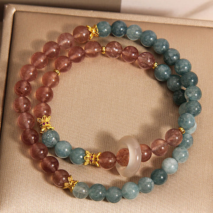 Buddha Stones翡翠 ストロベリークォーツ 豊穣の幸運ブレスレット