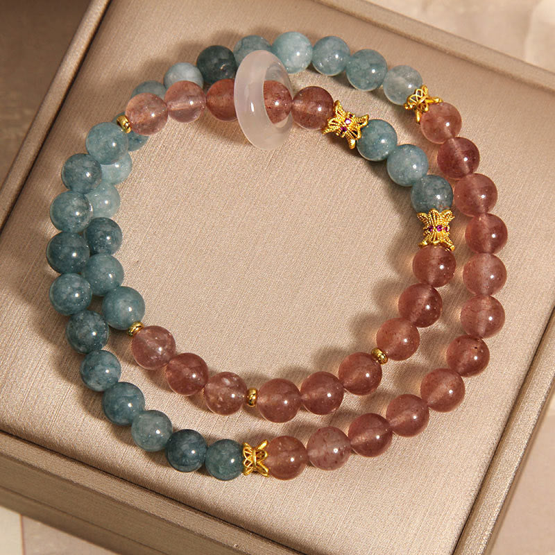 Buddha Stones翡翠 ストロベリークォーツ 豊穣の幸運ブレスレット